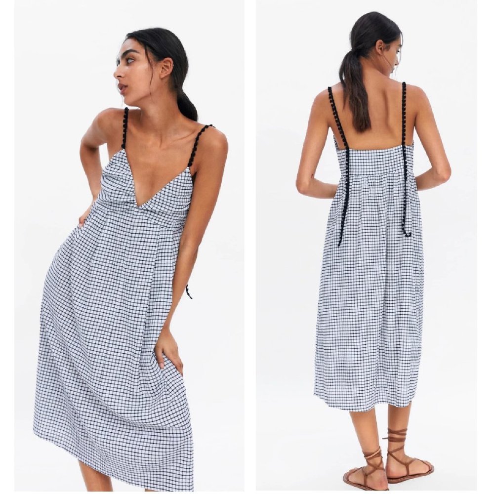 ZARA Windowpane Check Midi Dress